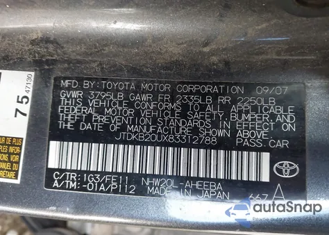 2008 Toyota Prius z USA, uszkodzony, nr VIN JTDKB20UX83312788